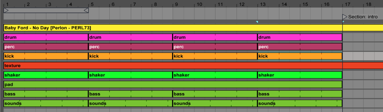 From loop to finished track: screenshot of track in Ableton