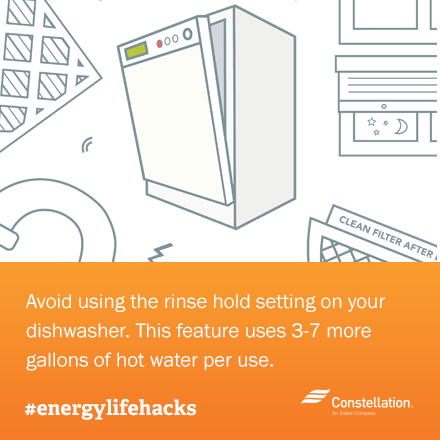 ways to save energy tip - avoid using rinse hold setting on dishwasher