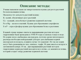 Опиcание метода: Ученые выяснили какие же микроэлементы нужны для роста расте