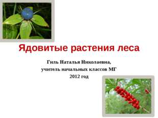 Ядовитые растения леса Гиль Наталья Николаевна, учитель начальных классов МГ