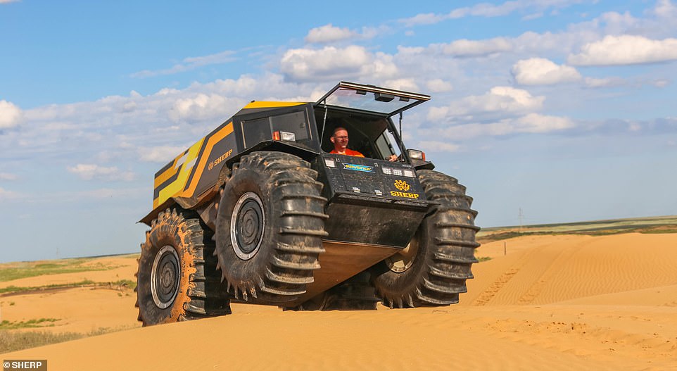 The Sherp ATV comes complete with giant self inflating tyres, which allow it to drive almost anywhere - albeit only at a maximum speed of 25pmh.