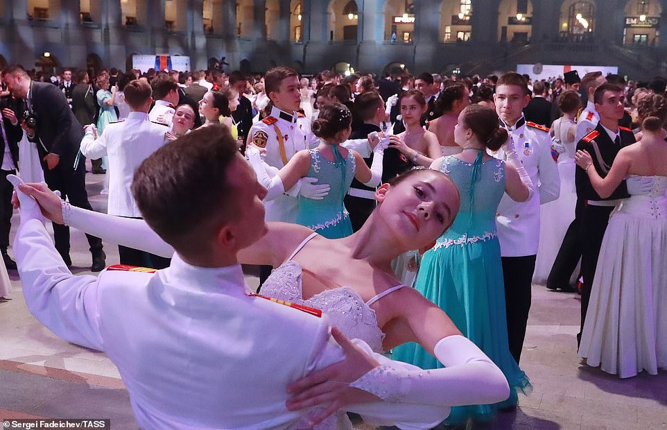 A pair of dancers were spotted showing off their best moves at the ball at Moscow