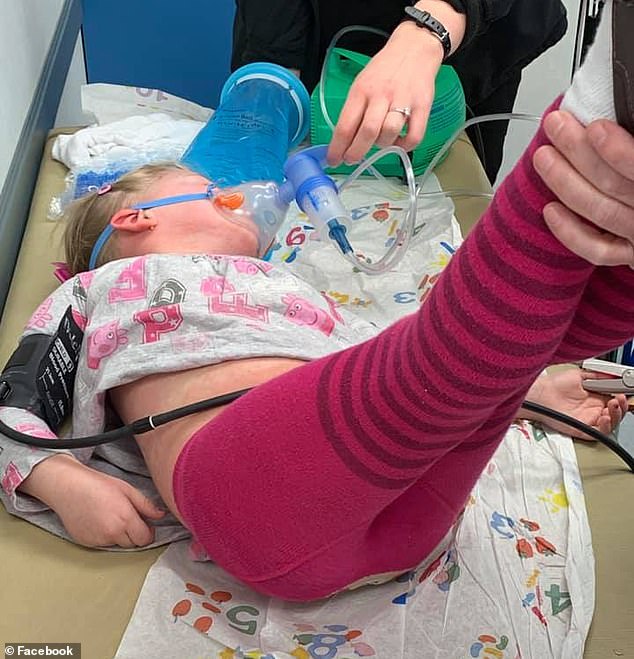 Maren Berghaus, three, of Frisco, Texas, was undergoing a controlled allergy test earlier this month for cashews when she went into anaphylactic shock (pictured)