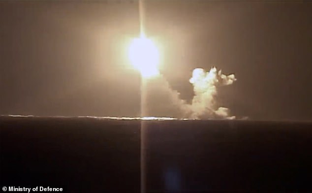 The mission was revealed as Moscow released footage of a Bulava nuclear-capable missile being fired from one of its new submarines in the White Sea