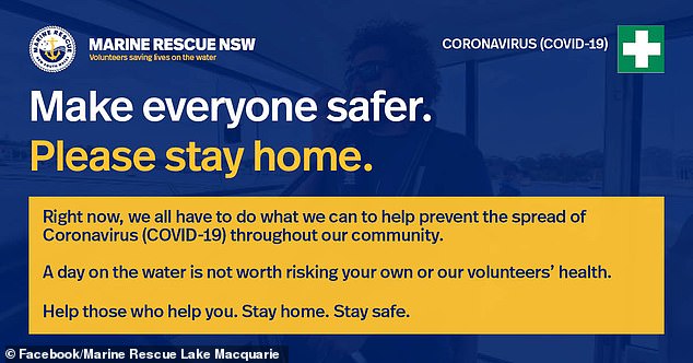 Marine Rescue NSW has urged boaters and fishers to stay home during the coronavirus crisis