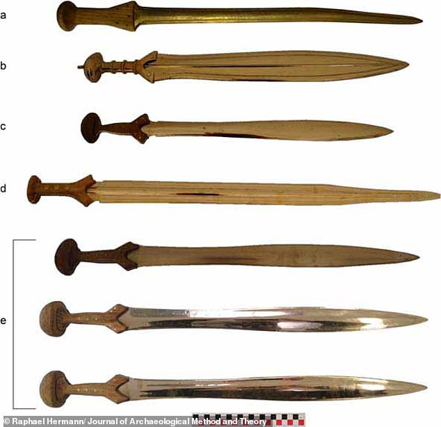 In order to understand what caused the damage to Bronze Age swords, researchers recruited Neil Burridge, a professional bronzesmith, to make seven replicas (pictured)
