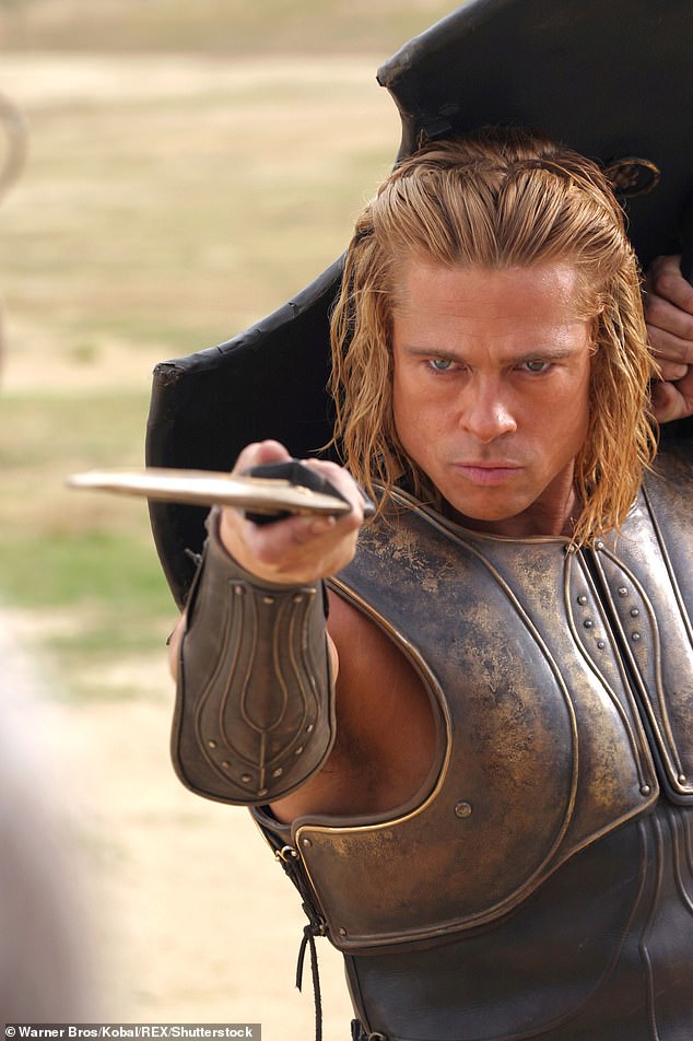 Bronze swords were first used as weapons around 3,000BC in Turkey and similar weapons were then used in the fabled Trojan War. The technology spread throughout Europe over the coming centuries. Pictured, Brad Pitt in the 2004 movie Troy