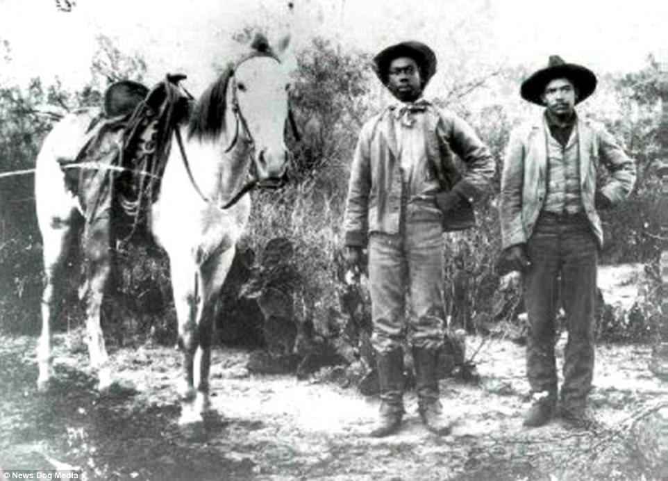 Pictured are two more black cowboys with a horse, although unlike the legendary Jesse Stahl, their identities are unknown. Following the Civil War, America turned its attention to settling lands in the Great Plains and many of the first settlers were freed slaves or children of former slaves who became the first black cowboys of the American Frontier