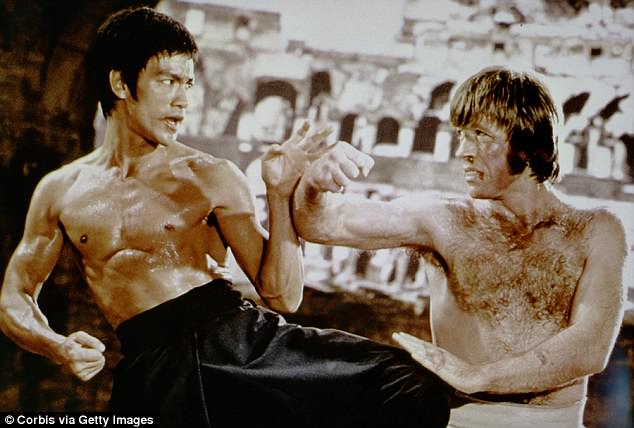 American martial artist Chuck Norris with Chinese American martial artist, actor, director and screenwriter Bruce Lee on the set of his movie The Way of the Dragon