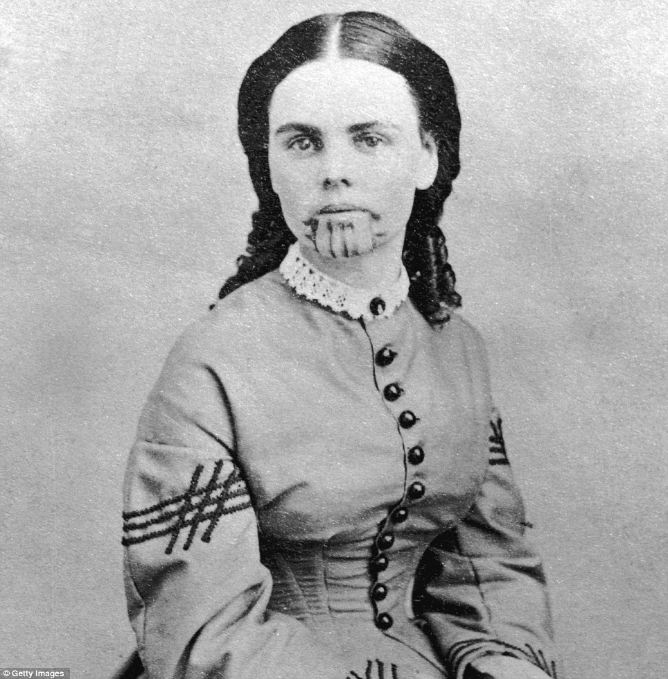 Pioneer: Olive Oatman was taken in by the Mojave tribe after her family was killed by Yavapai Indians. The Mojave treated her kindly and tattooed her chin to ensure her passage into the afterlife