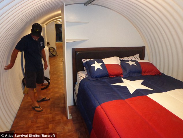 One of the bedrooms with double bed inside the survival shelter in Montebello, California