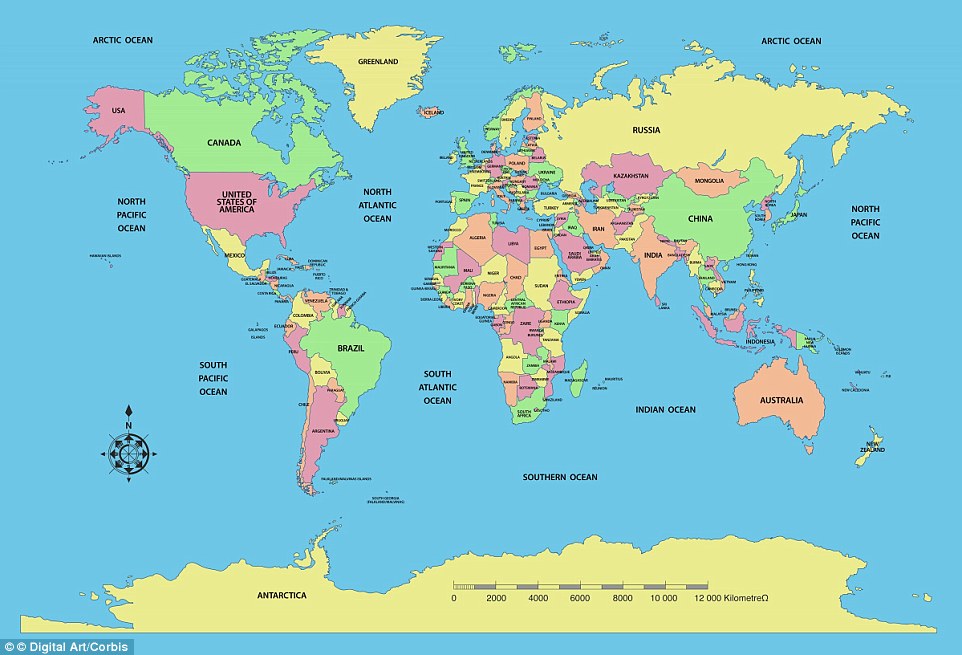 A standard world map with countries size eflecting total land mass