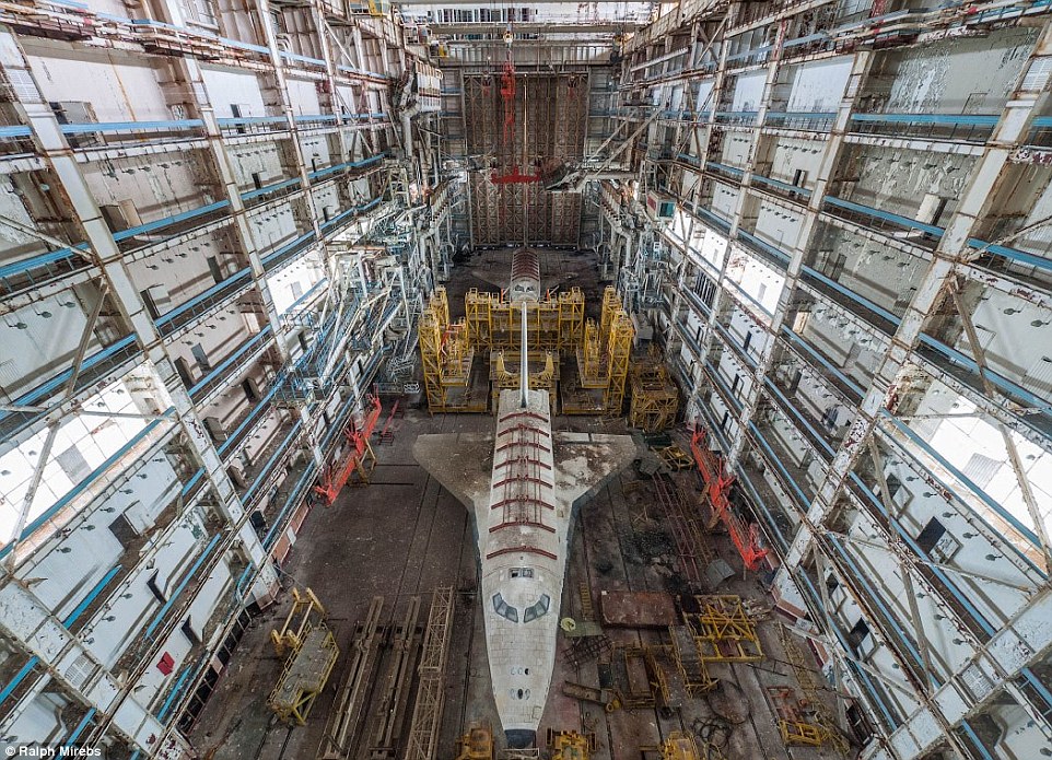 Photographer Ralph Mirebs visited this abandoned hangar near the Baikonur Cosmodrome to capture views of two prototype shuttles that were left abandoned after the Soviet Buran shuttle programme was scrapped in 1988