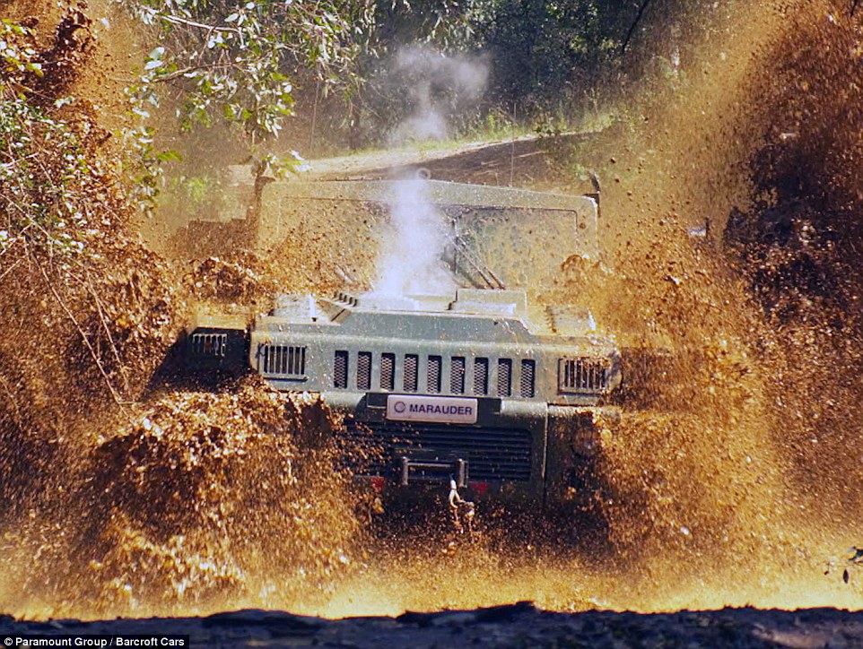 Making a splash: With its six cylinder turbo diesel engine, the armoured car can hit speeds of up to 75mph on road, and is strong enough to survive a land mine explosion