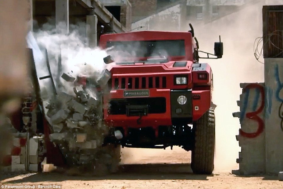 Raw power: The Marauder is so strong it can smash through brick walls at high speeds. It is pictured at a testing facility in South Africa