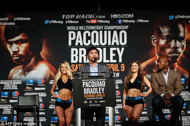 Pacquiao (centre) faces Timothy Bradley in April and blamed Khan