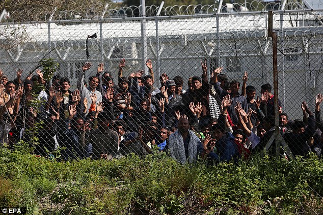 Migrants from Afghanistan and Pakistan protest against deportations in the hotspot refugee camp, formerly a detention centre, in Moria, Lesbos. Migrants who refuse to apply for asylum are to be deported to Turkey, in accordance with a tit-for-tat agreement between European Union and Turkey on the refugee crisis