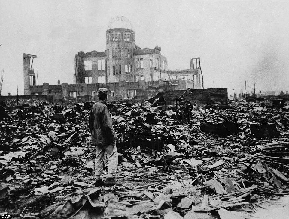 Russia and the US are thought to possess 93 per cent of the world’s nuclear arsenal, with Europe potentially caught in the crossfire. This photograph shows the terrible effects of atomic bomb dropped on Hiroshima, Japan, on 6 August, 1945