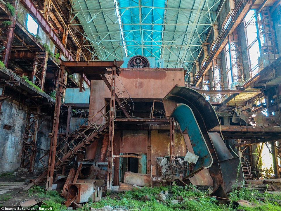 This imposing shot shows show the abandoned Soviet factory in, Tkvarcheli, Abkhazia, is now covered in rust