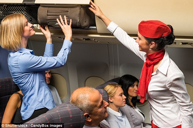 In case overhead luggage falls out during the crash, make sure to protect your head (file image)