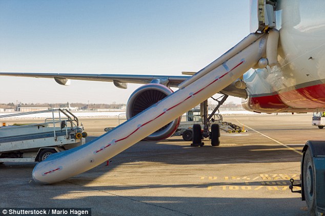 An activated emergency slide on the plane - don