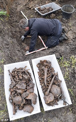 The remains of at leas 21 Soviet soldiers have been found close to the town of Seelow, east of Berlin, by workers building a bike path