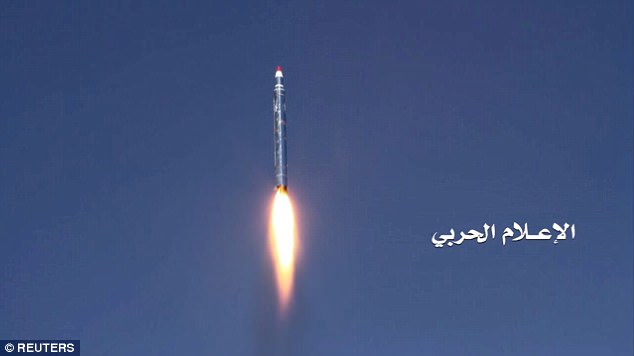 A Volcano H-2 missile that Houthi rebels say was fired at the royal palace in Riyadh this morning before a budget meeting