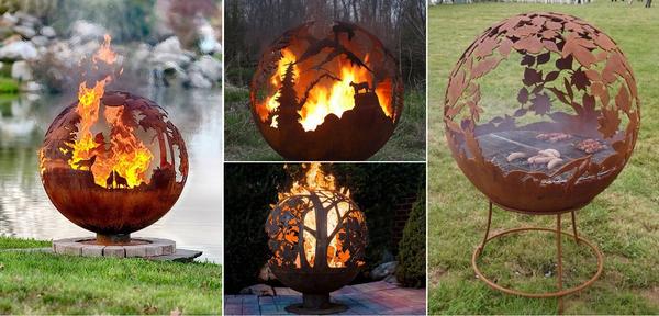 Дизайнерский шар - очень эффектный объект в дизайне сада. Он привлекает внимание даже без горящего внутри пламени