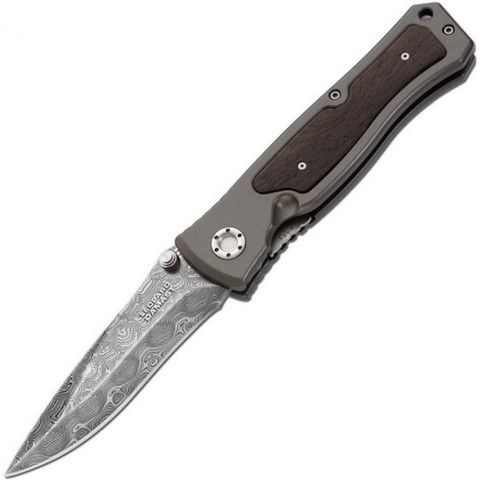 Нож складной Leopard Damascus II - Boker 111054DAM, дамасская сталь Plain, рукоять анодированный алюминий/дерево, коричневый
