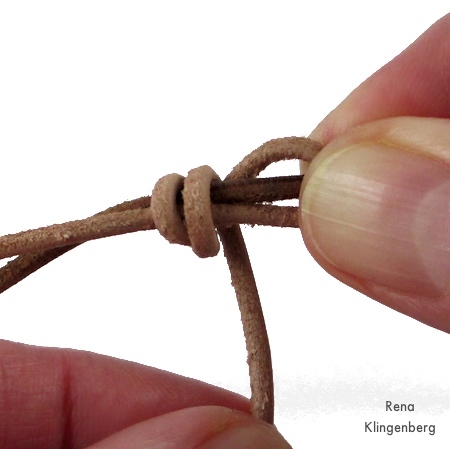 Wrapping the cord around for Adjustable Sliding Knot Necklace - tutorial by Rena Klingenberg