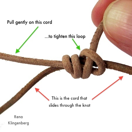 Which cord to pull for Adjustable Sliding Knot Necklace - tutorial by Rena Klingenberg