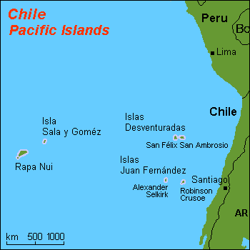 Остров Робинзона Крузо на карте юго-восточного Тихого океана