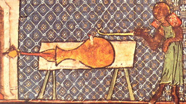 Самое раннее изображение огнестрельного орудия из манускрипта Вальтера де Милемете «Ое Notabilitatibus, Sapientis et Prudentia», датированного 1326 г.