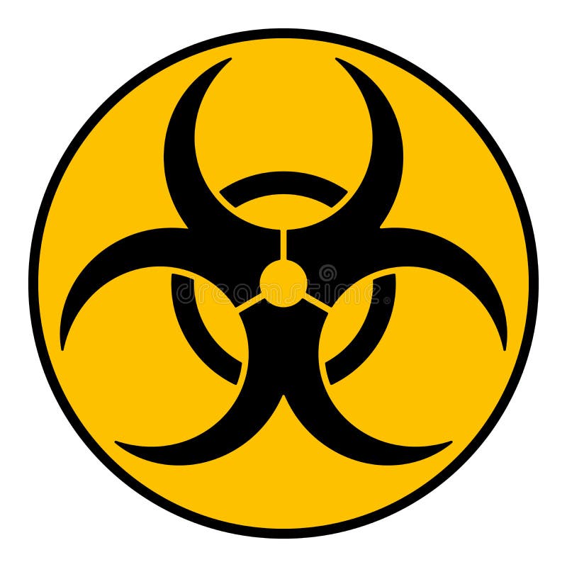 Biohazard caution sign. Symbol of hazard caused by biological microorganism, virus or toxin. Simple flat black vector. Illustration on yellow background vector illustration