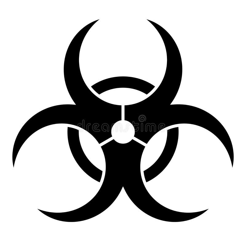 Biohazard caution sign. Symbol of hazard caused by biological microorganism, virus or toxin. Simple flat vector. Illustration in black stock illustration