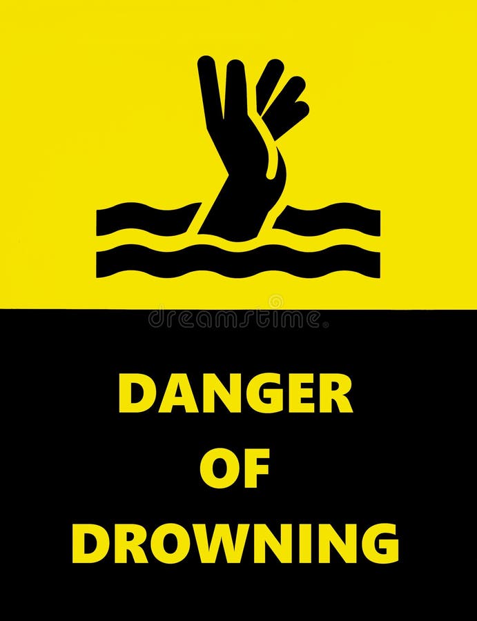 Danger of drowning. Hazard sign. Danger of drowning. Hazard sign with a hand out the water level stock illustration