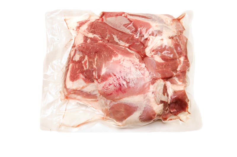 Fresh pork meat in vacuum packed scapula stock photo