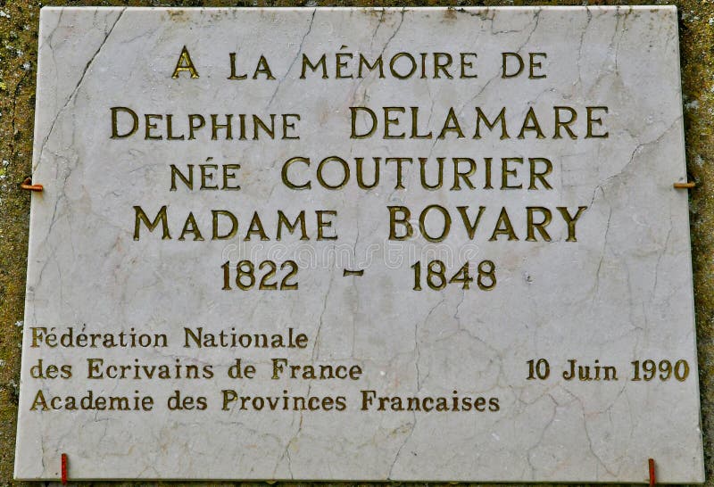 Ry, France - june 23 2016 : stele of Madame Bovary. Ry, France - june 23 2016 : memorial stele of Madame Bovary royalty free stock image