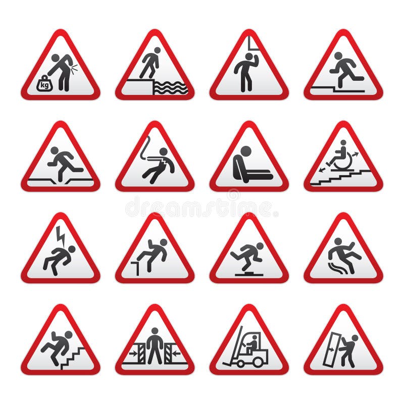 Set of three-dimensional Warning Hazard Signs. Three dimensional Warning Hazard Signs stock illustration