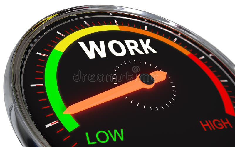 Measuring work level. Speedometer Measuring work level on low green , 3d rendered on white background vector illustration