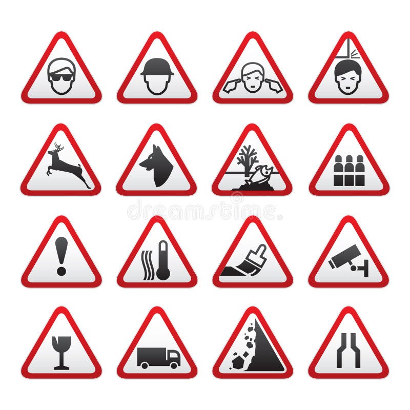 Triangular Warning Hazard Signs set. Design element vector illustration