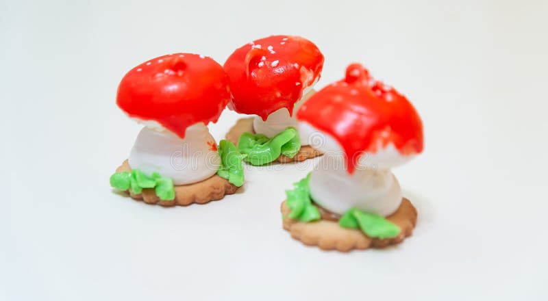 Unusual cake in the form of mushrooms royalty free stock image