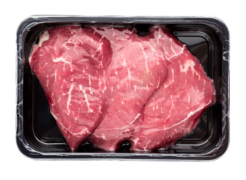 Vacuum-packed beef on a white background. royalty free stock images