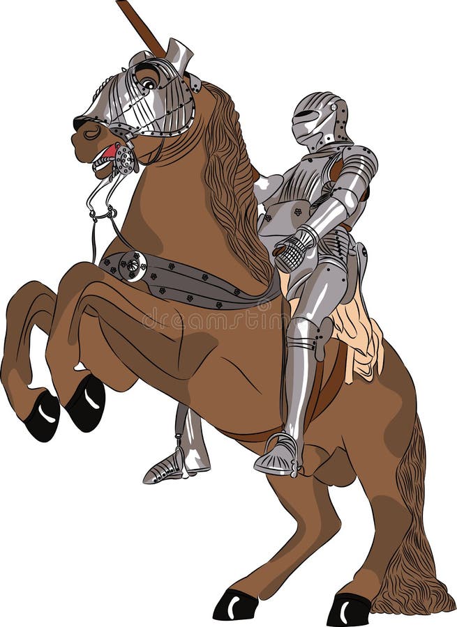 Vector medieval knight in armor on horseback. Vector medieval knight in steel armor with a spear on horseback royalty free illustration