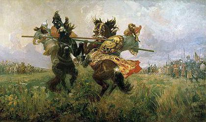 Avilov duel on the Kulikovo field painting description
