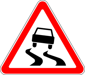 Traffic sign of Russia: Warning for a slippery road surface