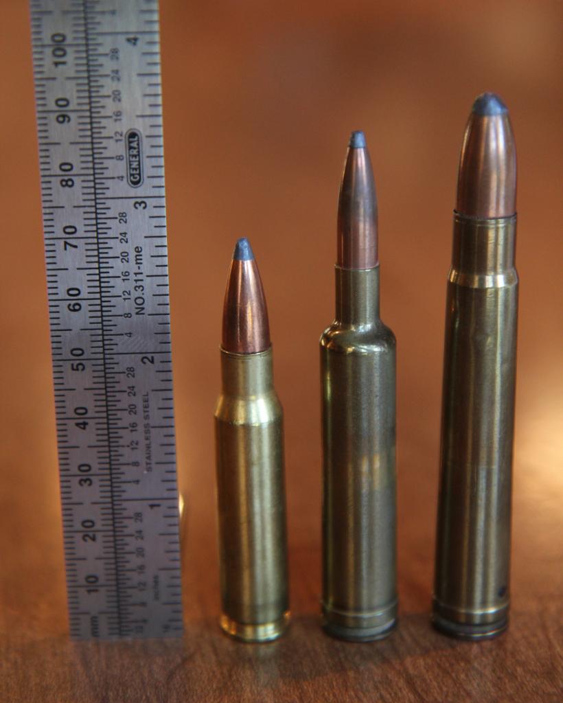 Сравнение .308-го калибра (слева) с более мощными боеприпасами