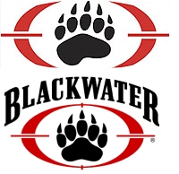 Логотип Blackwater USA сверху и логотип Blackwater Worldwide снизу.
