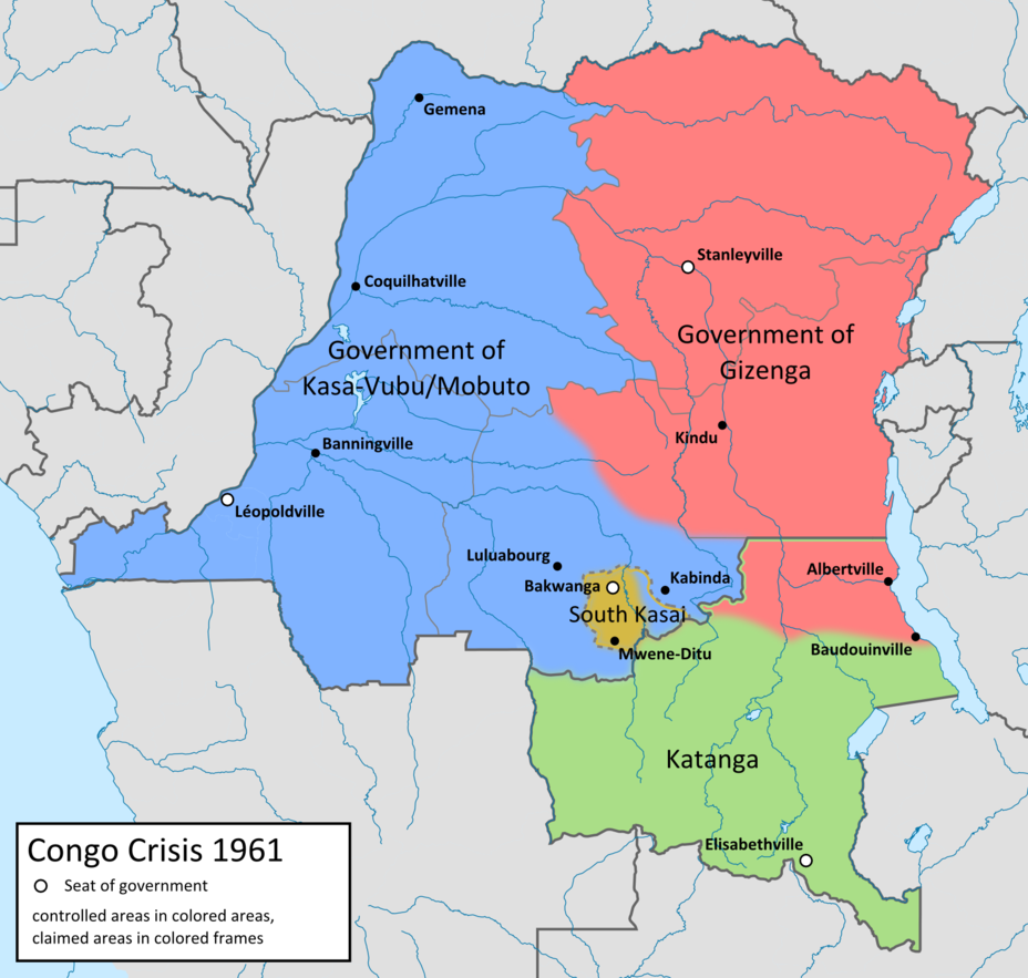 ​Карта Конго начала 60-х wikimedia.org - Ирландцы против «диких гусей» Конго: осада Жадовиля 