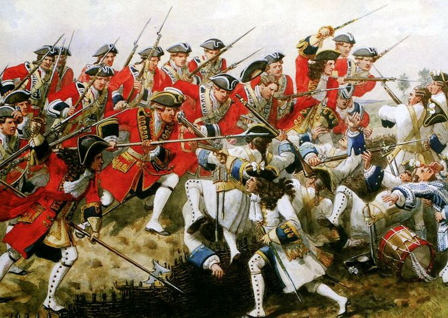 ​Атака английской гвардии во время битвы при Мальплаке, 1709 год. britishbattles.com - Парни в медвежьих шапках 